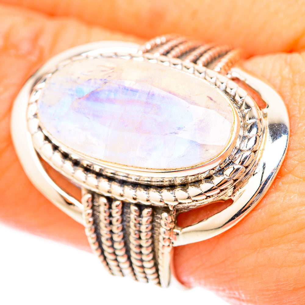 Rainbow Moonstone Rings handcrafted by Ana Silver Co - RING118156