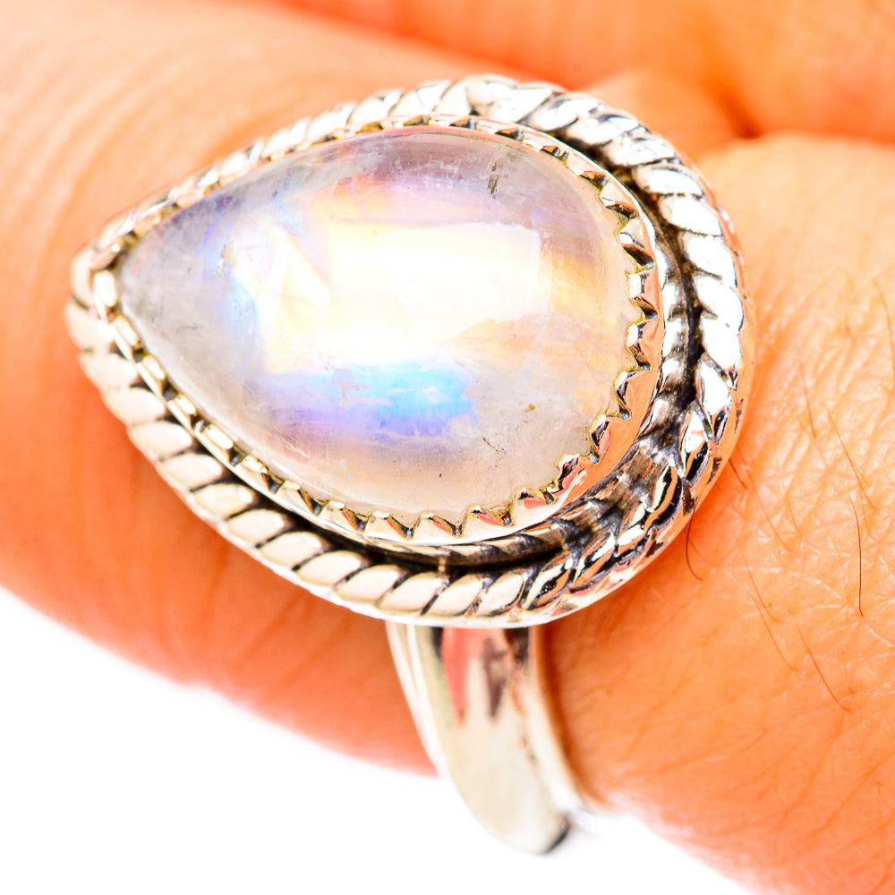 Rainbow Moonstone Rings handcrafted by Ana Silver Co - RING118157