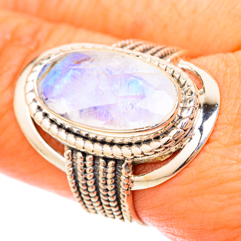 Rainbow Moonstone Rings handcrafted by Ana Silver Co - RING118179