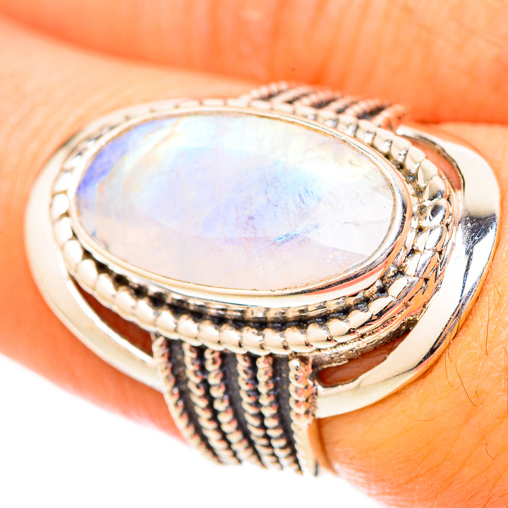 Rainbow Moonstone Rings handcrafted by Ana Silver Co - RING118196
