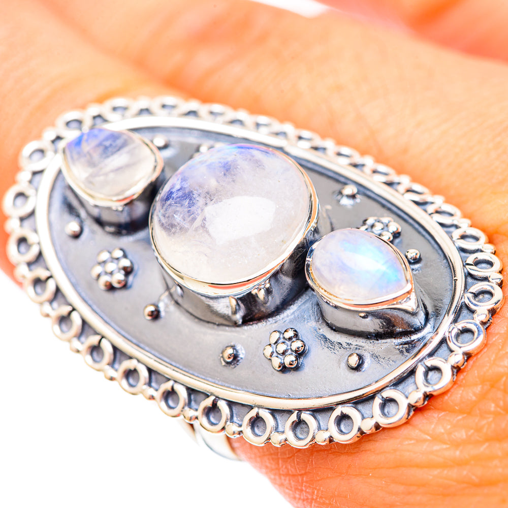 Rainbow Moonstone Rings handcrafted by Ana Silver Co - RING118226