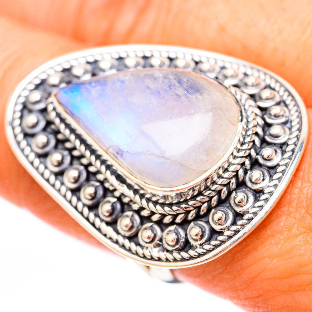 Rainbow Moonstone Rings handcrafted by Ana Silver Co - RING118227