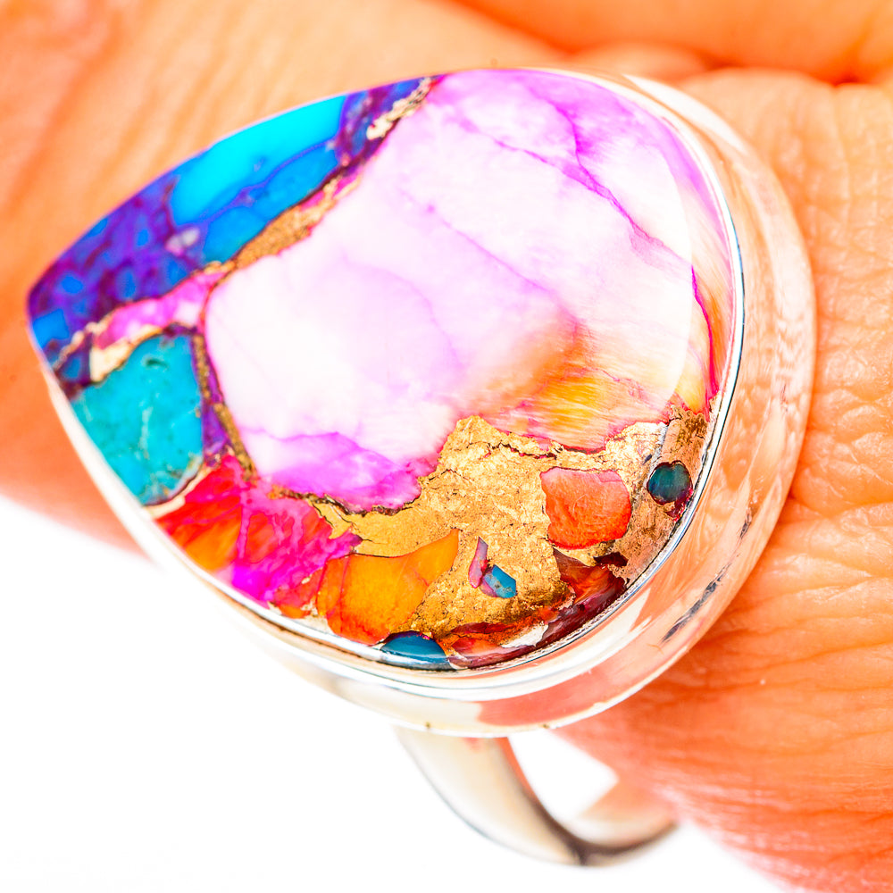 Kingman Pink Dahlia Turquoise Rings handcrafted by Ana Silver Co - RING118231