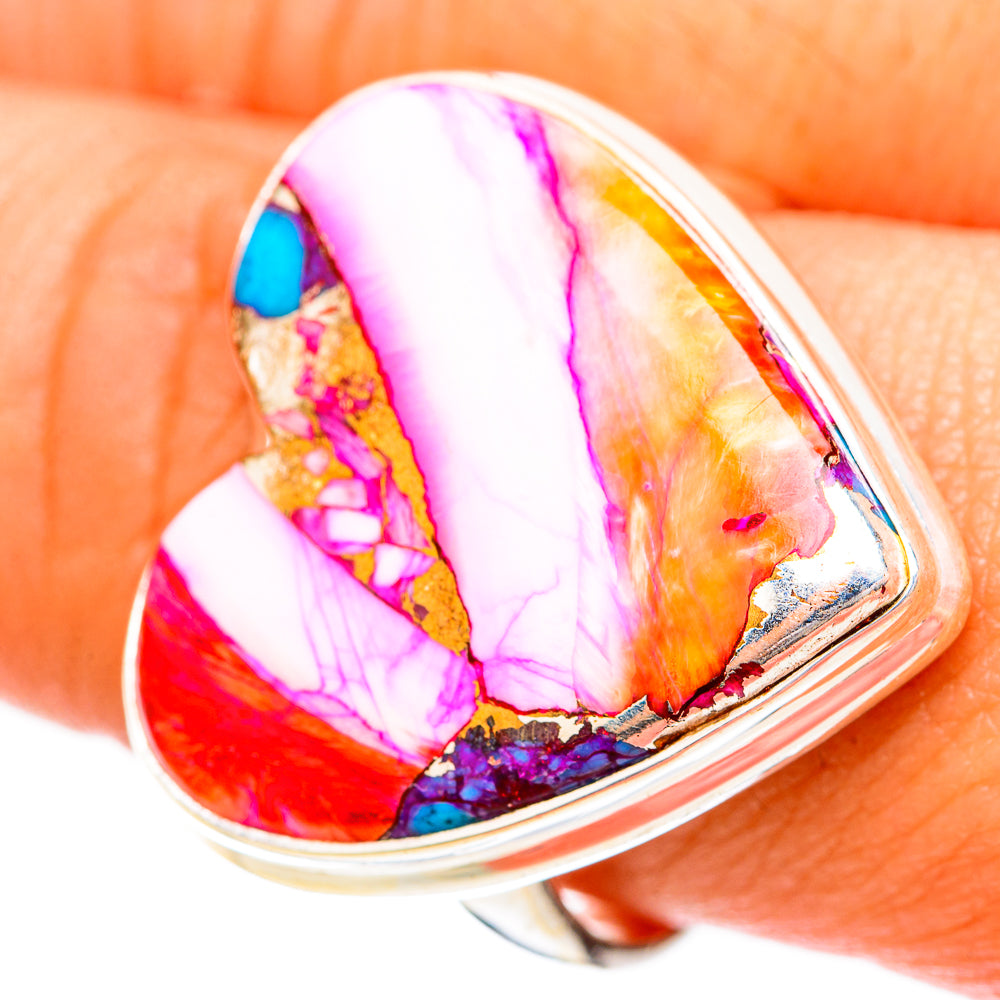 Kingman Pink Dahlia Turquoise Rings handcrafted by Ana Silver Co - RING118233
