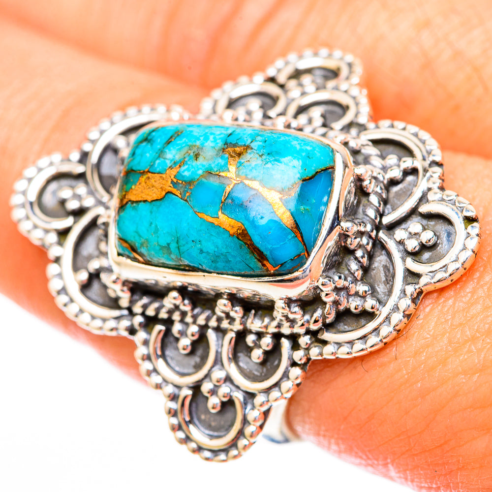 Blue Copper Composite Turquoise Rings handcrafted by Ana Silver Co - RING118237