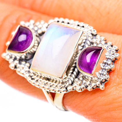 Rainbow Moonstone Rings handcrafted by Ana Silver Co - RING118259