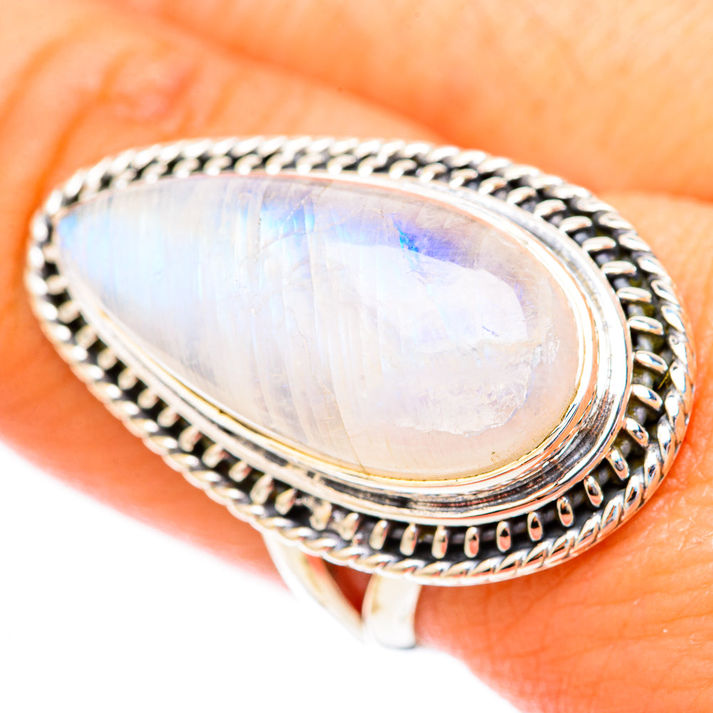 Rainbow Moonstone Rings handcrafted by Ana Silver Co - RING118264