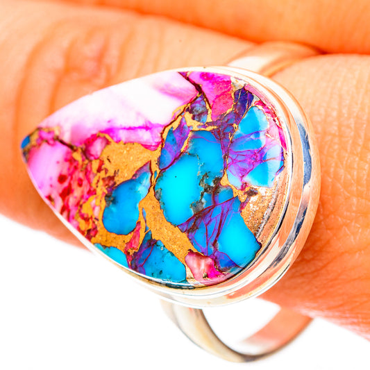 Kingman Pink Dahlia Turquoise Rings handcrafted by Ana Silver Co - RING118269