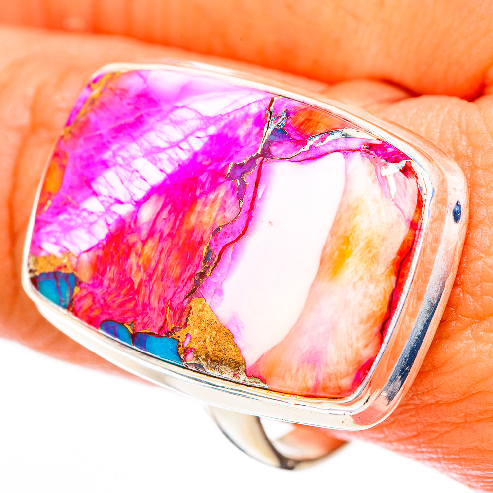 Kingman Pink Dahlia Turquoise Rings handcrafted by Ana Silver Co - RING118270