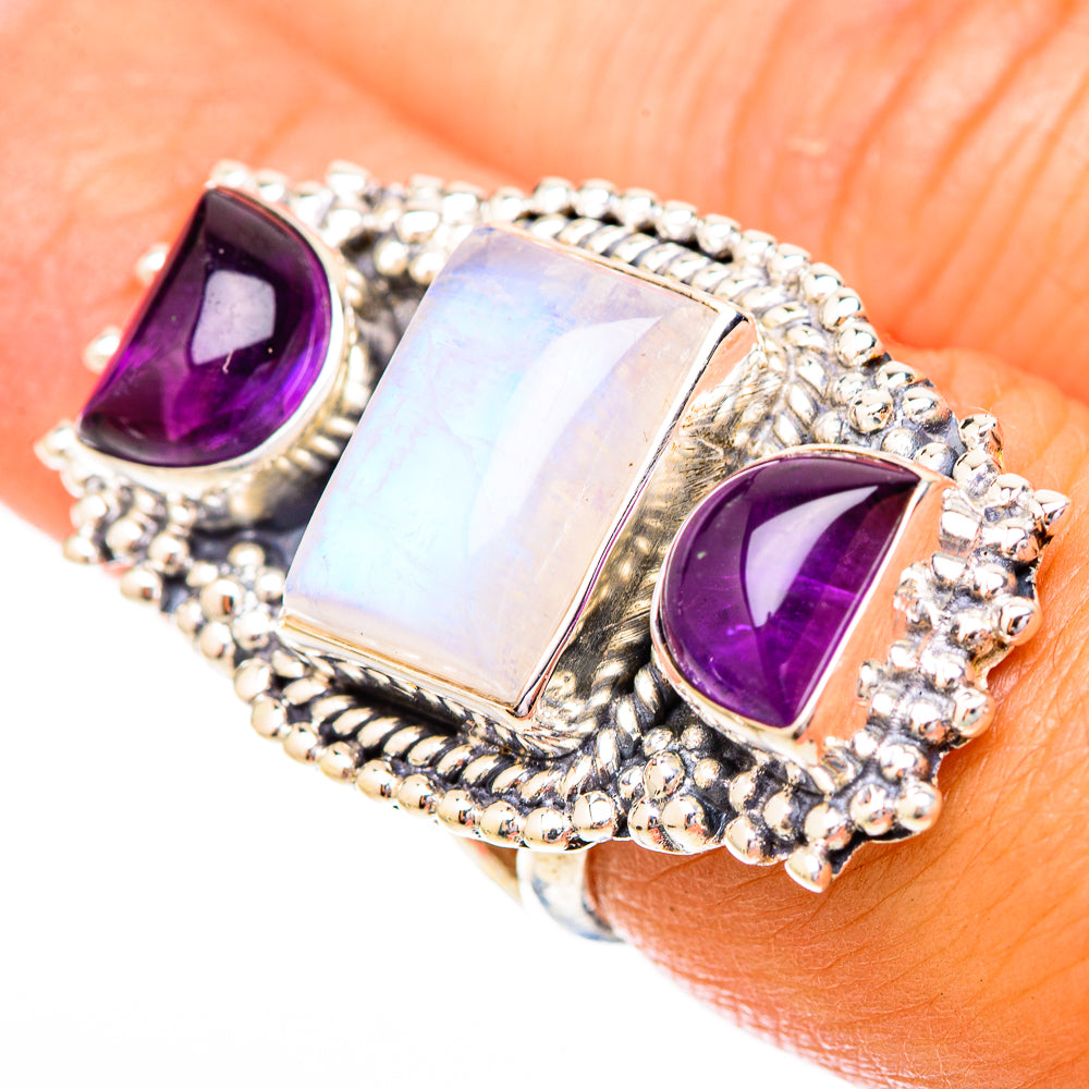 Rainbow Moonstone Rings handcrafted by Ana Silver Co - RING118287