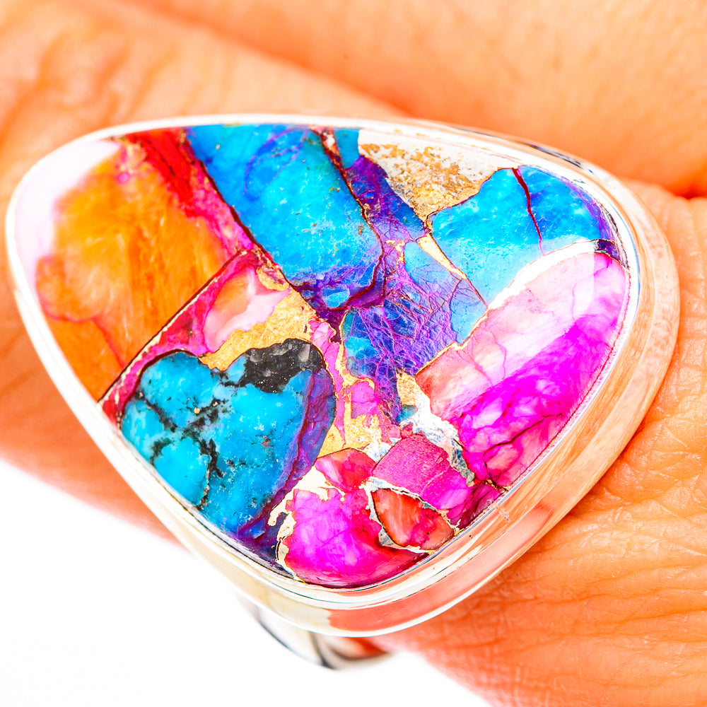 Kingman Pink Dahlia Turquoise Rings handcrafted by Ana Silver Co - RING118293