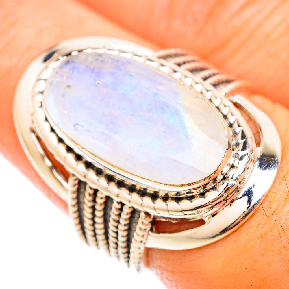 Rainbow Moonstone Rings handcrafted by Ana Silver Co - RING118327