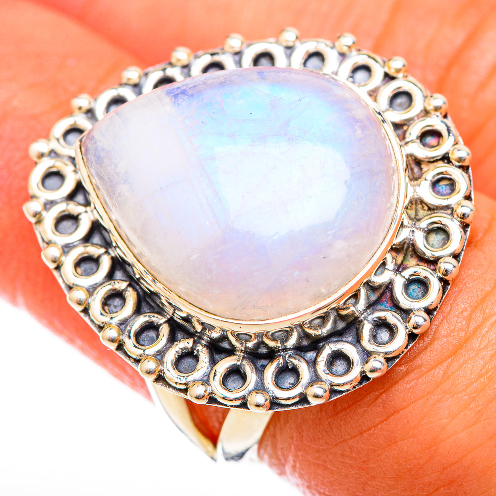 Rainbow Moonstone Rings handcrafted by Ana Silver Co - RING118328