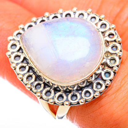 Rainbow Moonstone Rings handcrafted by Ana Silver Co - RING118328