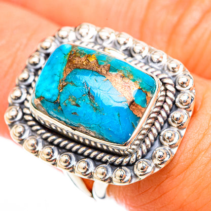 Blue Copper Composite Turquoise Rings handcrafted by Ana Silver Co - RING118333