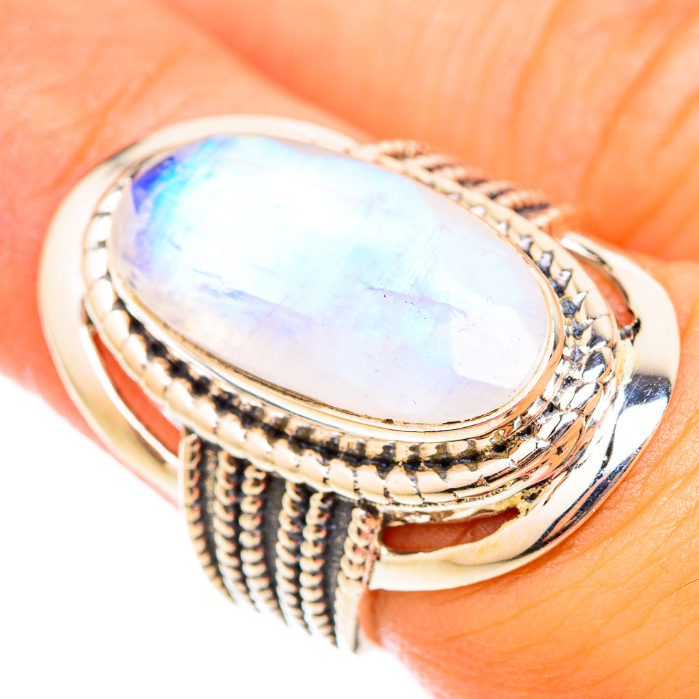 Rainbow Moonstone Rings handcrafted by Ana Silver Co - RING118351