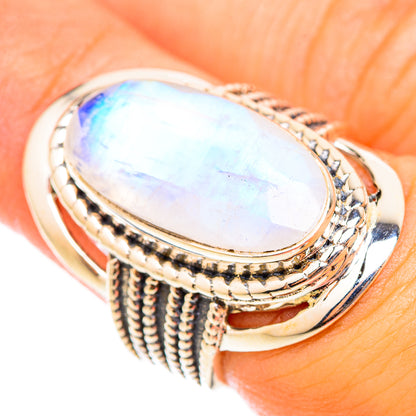 Rainbow Moonstone Rings handcrafted by Ana Silver Co - RING118351