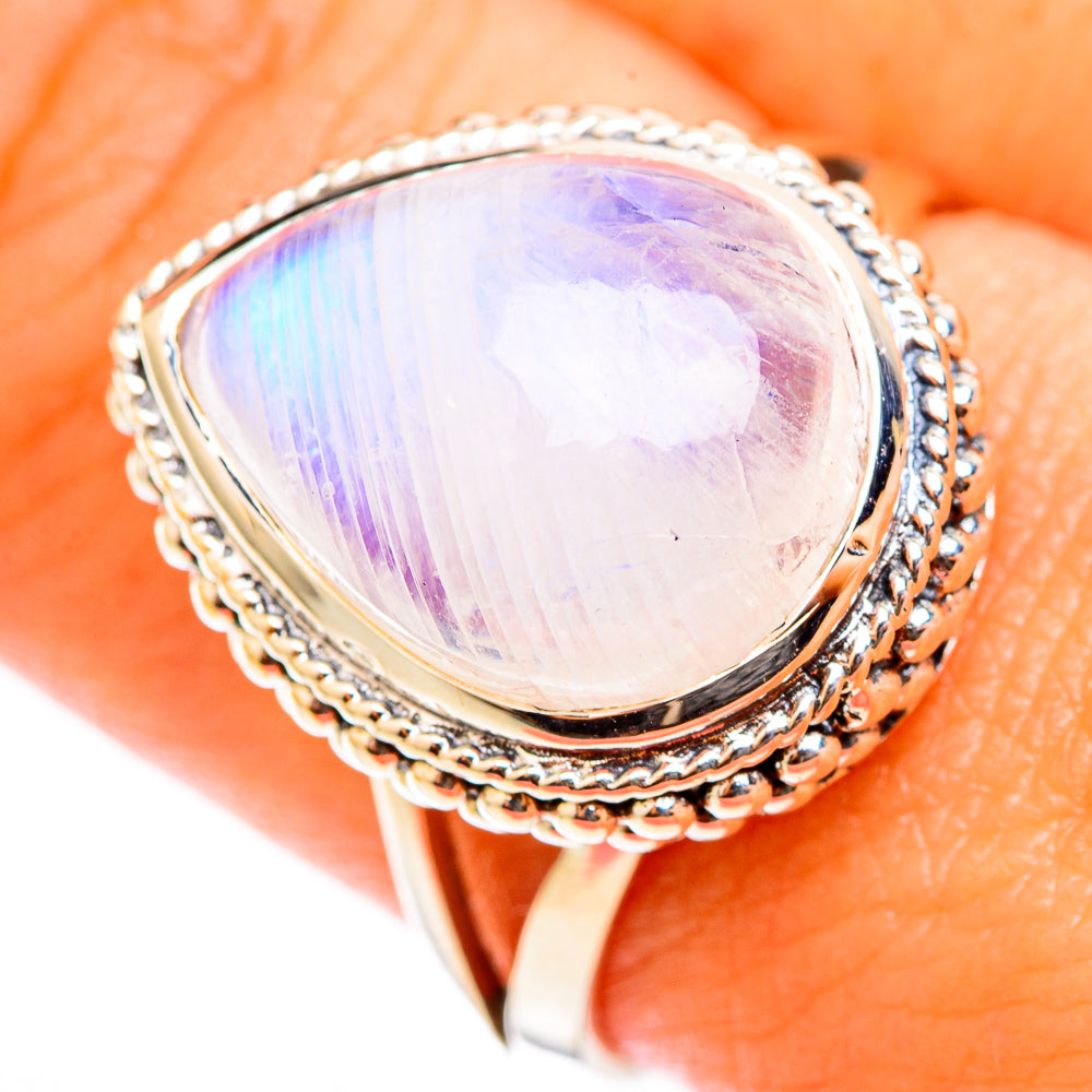 Rainbow Moonstone Rings handcrafted by Ana Silver Co - RING118353