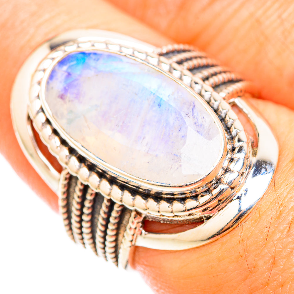 Rainbow Moonstone Rings handcrafted by Ana Silver Co - RING118371