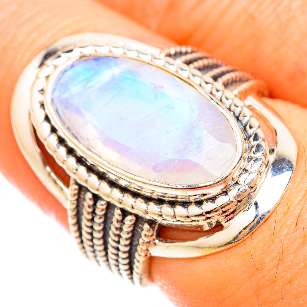 Rainbow Moonstone Rings handcrafted by Ana Silver Co - RING118393