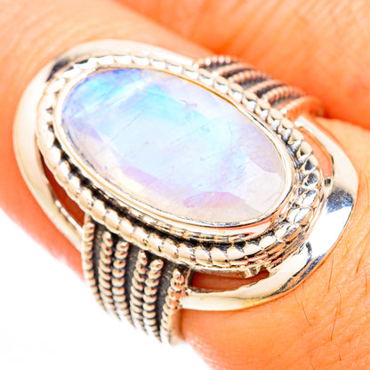 Rainbow Moonstone Rings handcrafted by Ana Silver Co - RING118393