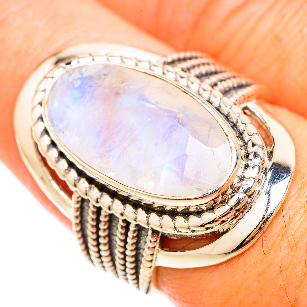 Rainbow Moonstone Rings handcrafted by Ana Silver Co - RING118411