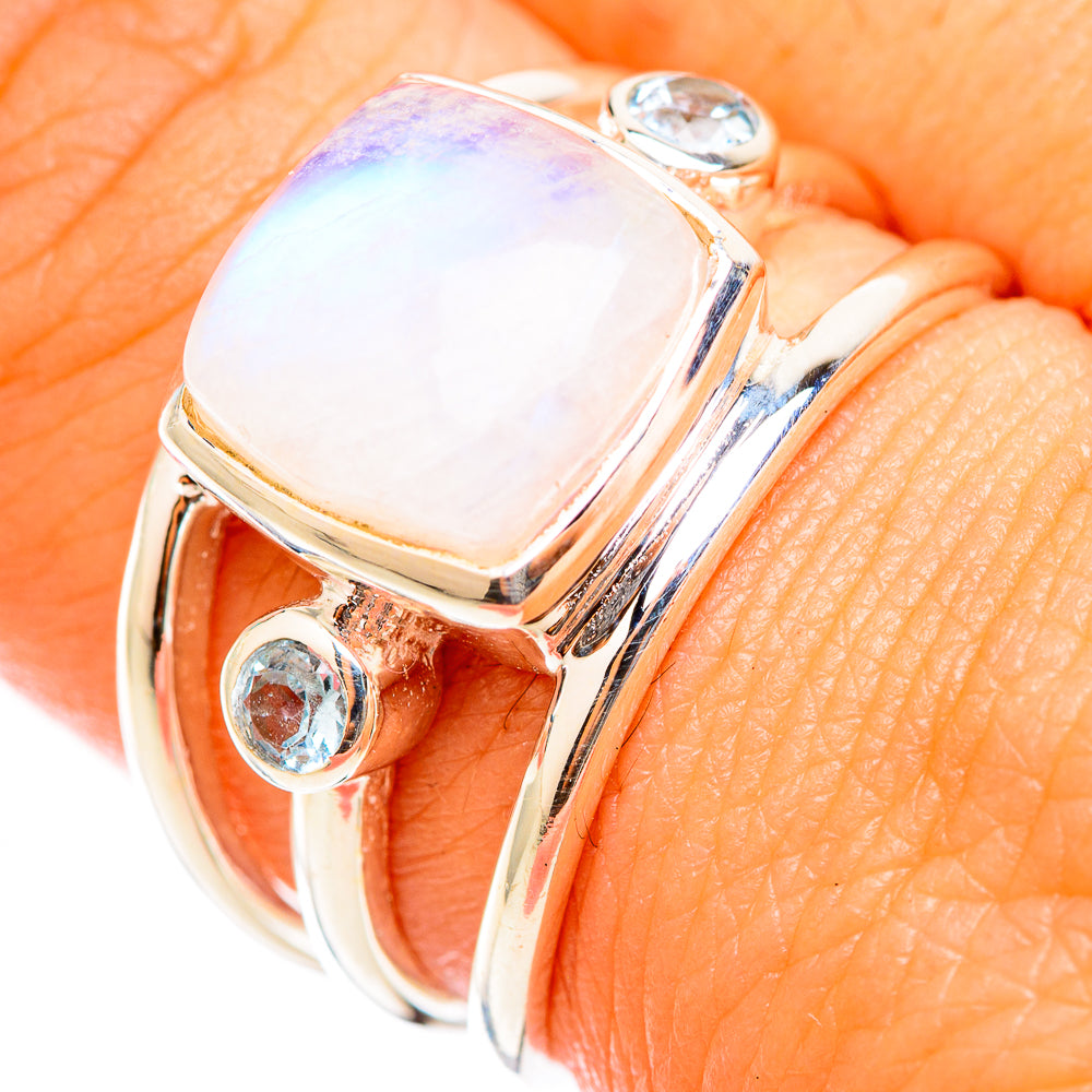 Rainbow Moonstone Rings handcrafted by Ana Silver Co - RING118412