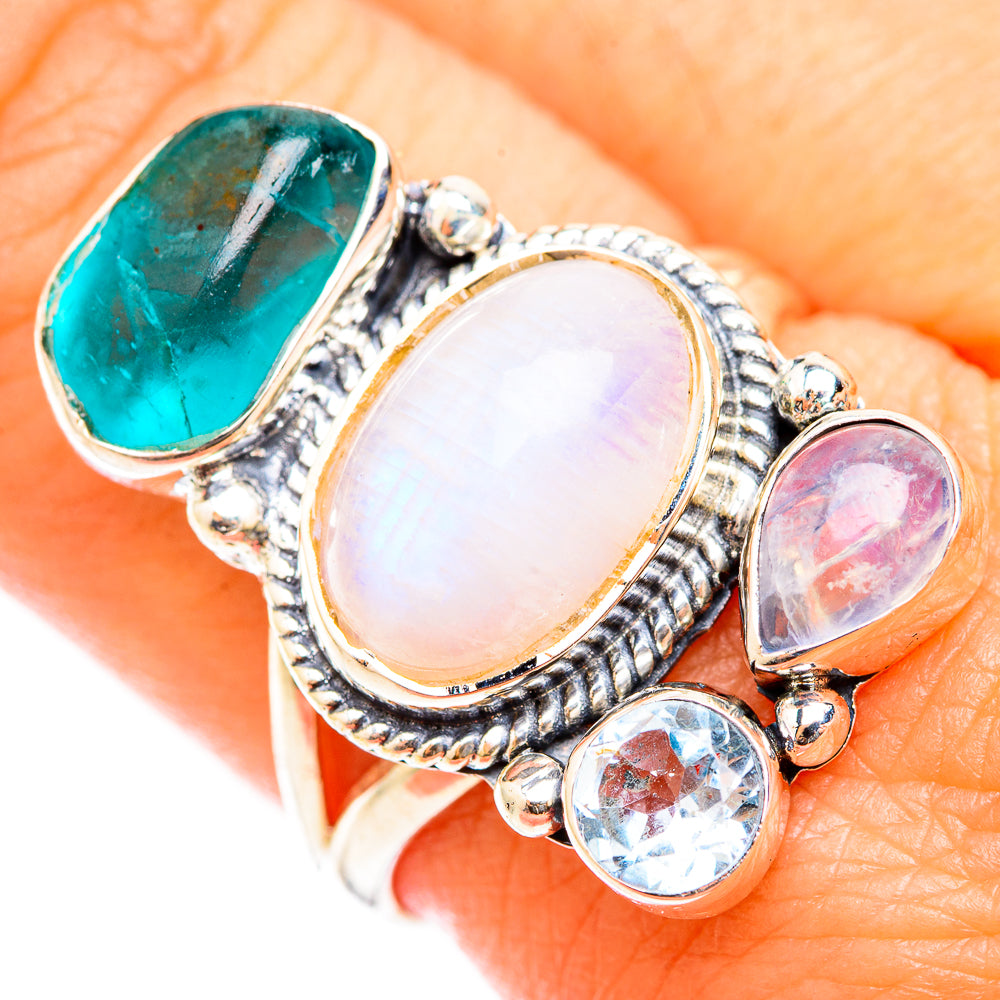 Rainbow Moonstone Rings handcrafted by Ana Silver Co - RING118433