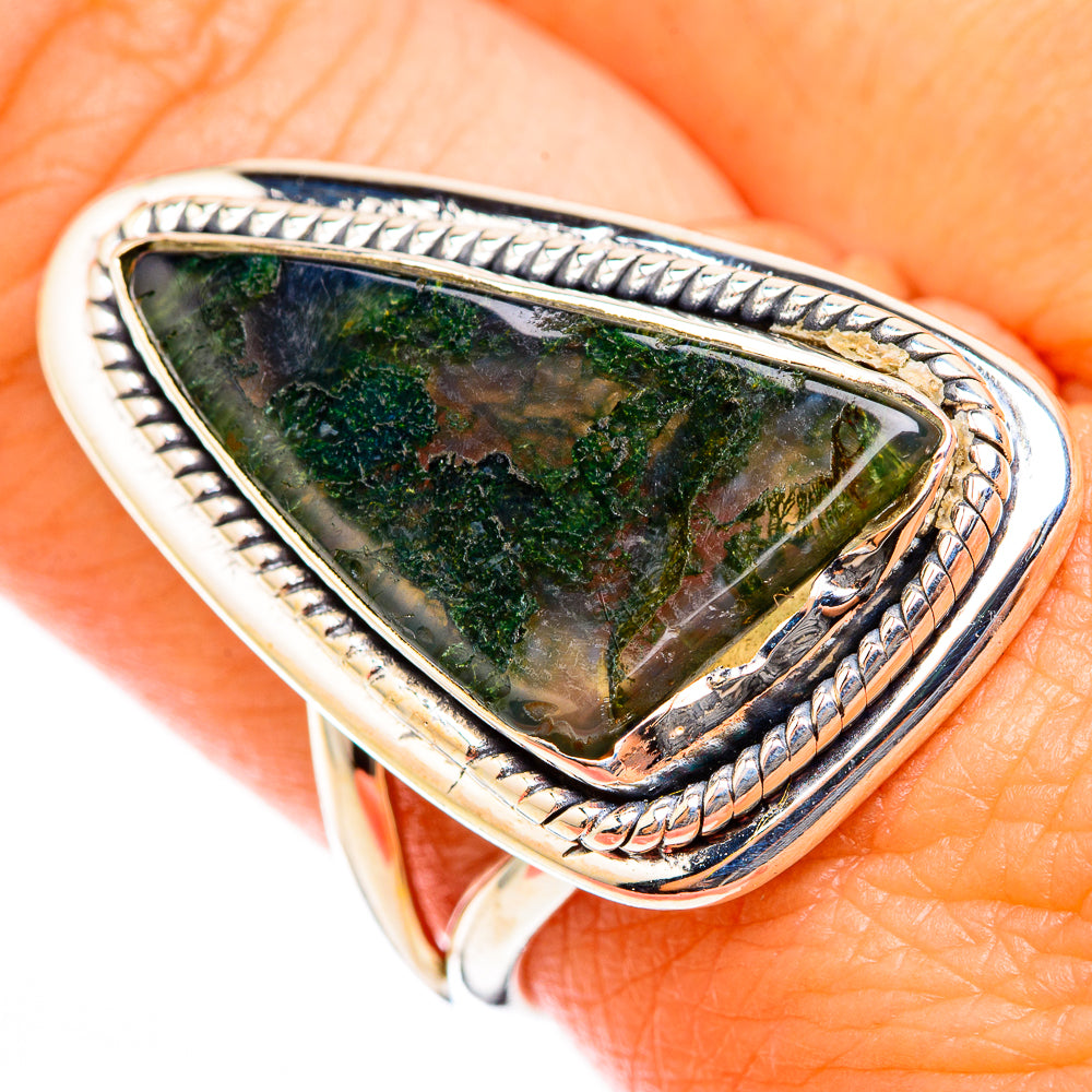 Green Moss Agate Rings handcrafted by Ana Silver Co - RING118437