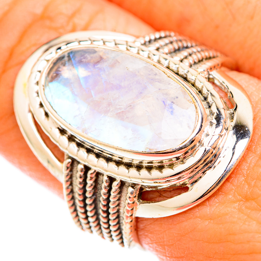 Rainbow Moonstone Rings handcrafted by Ana Silver Co - RING118444
