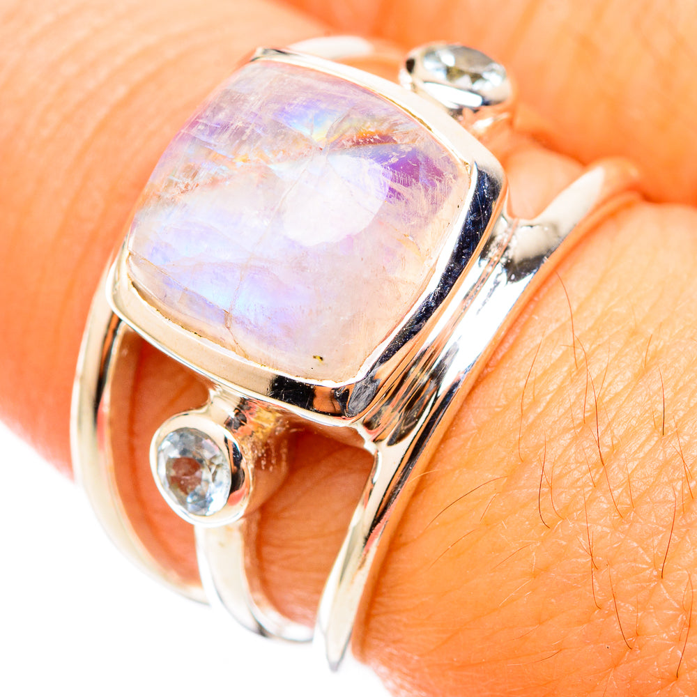 Rainbow Moonstone Rings handcrafted by Ana Silver Co - RING118445