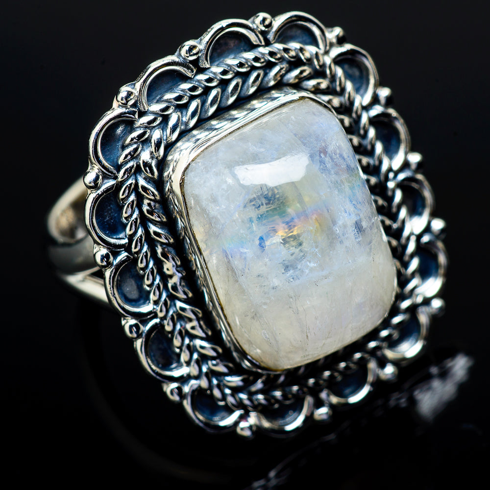 Rainbow Moonstone Rings handcrafted by Ana Silver Co - RING11845