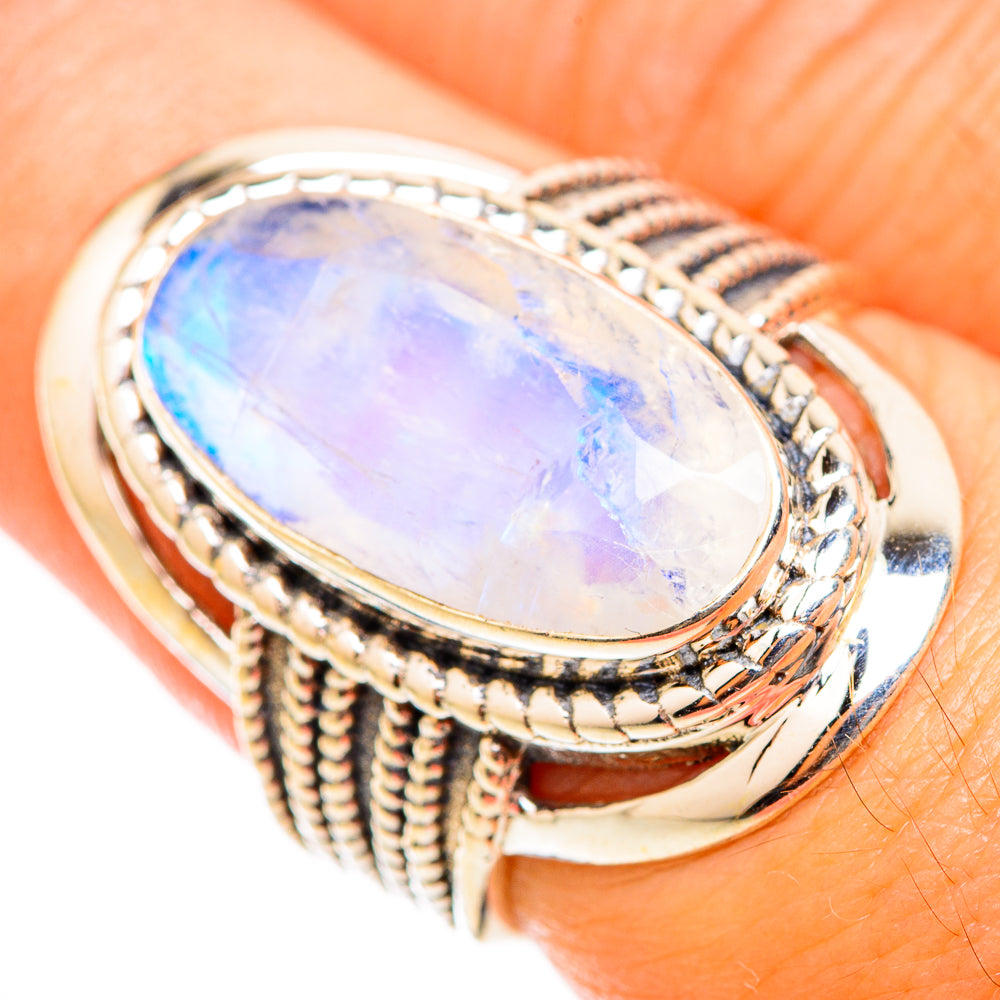 Rainbow Moonstone Rings handcrafted by Ana Silver Co - RING118456