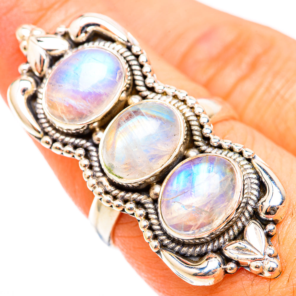 Rainbow Moonstone Rings handcrafted by Ana Silver Co - RING118459