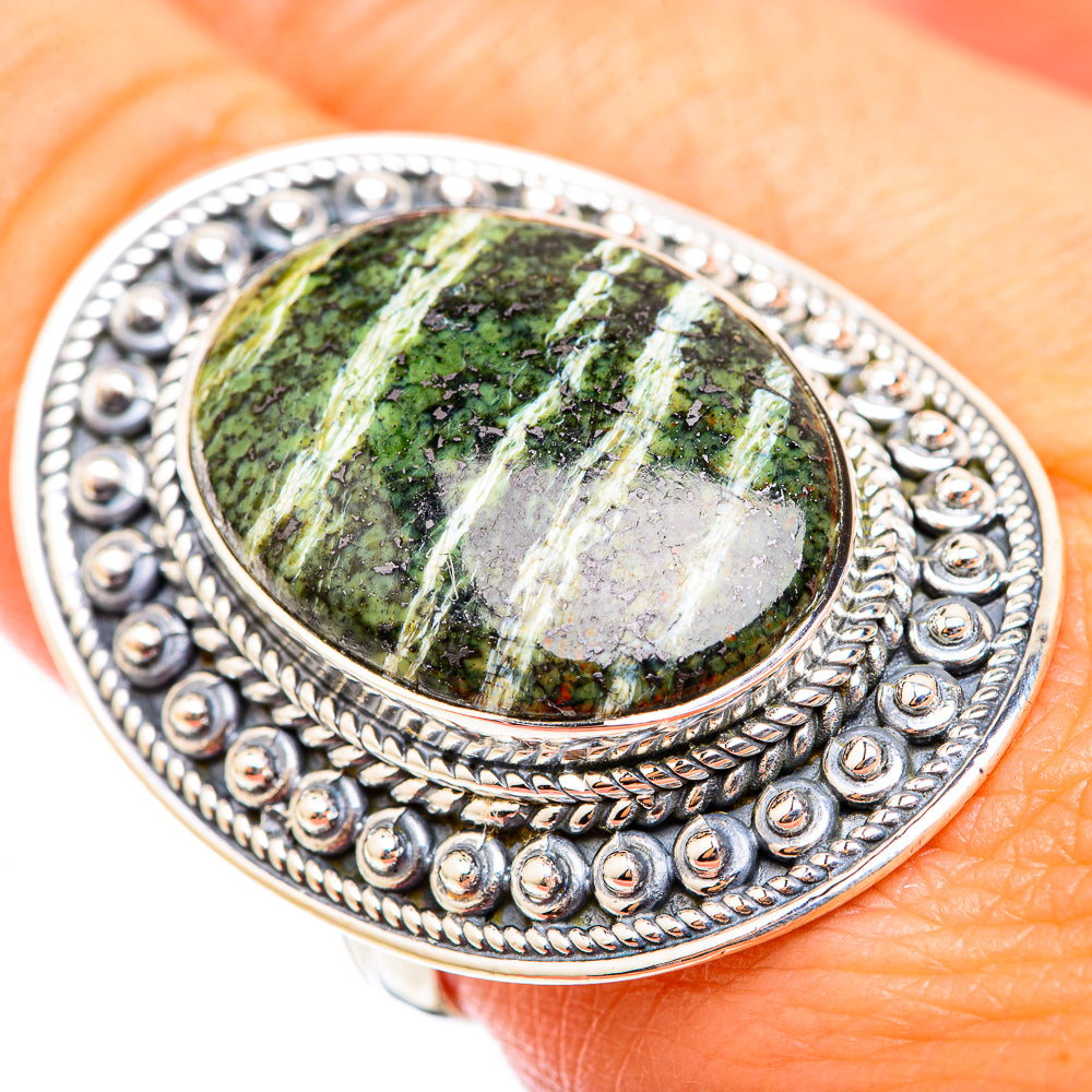 Oval green Swiss opal ring in ornate 925 sterling silver bezel setting