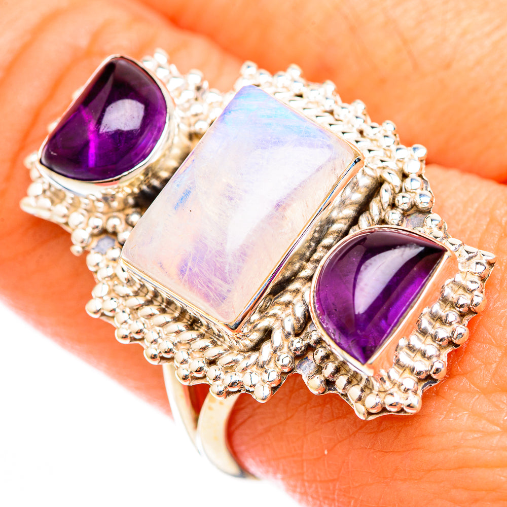 Rainbow Moonstone Rings handcrafted by Ana Silver Co - RING118489