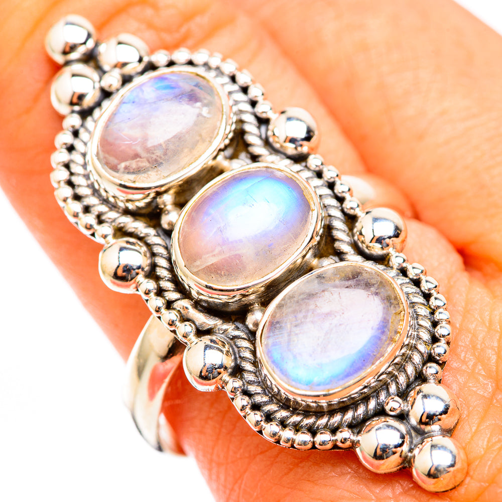 Rainbow Moonstone Rings handcrafted by Ana Silver Co - RING118494