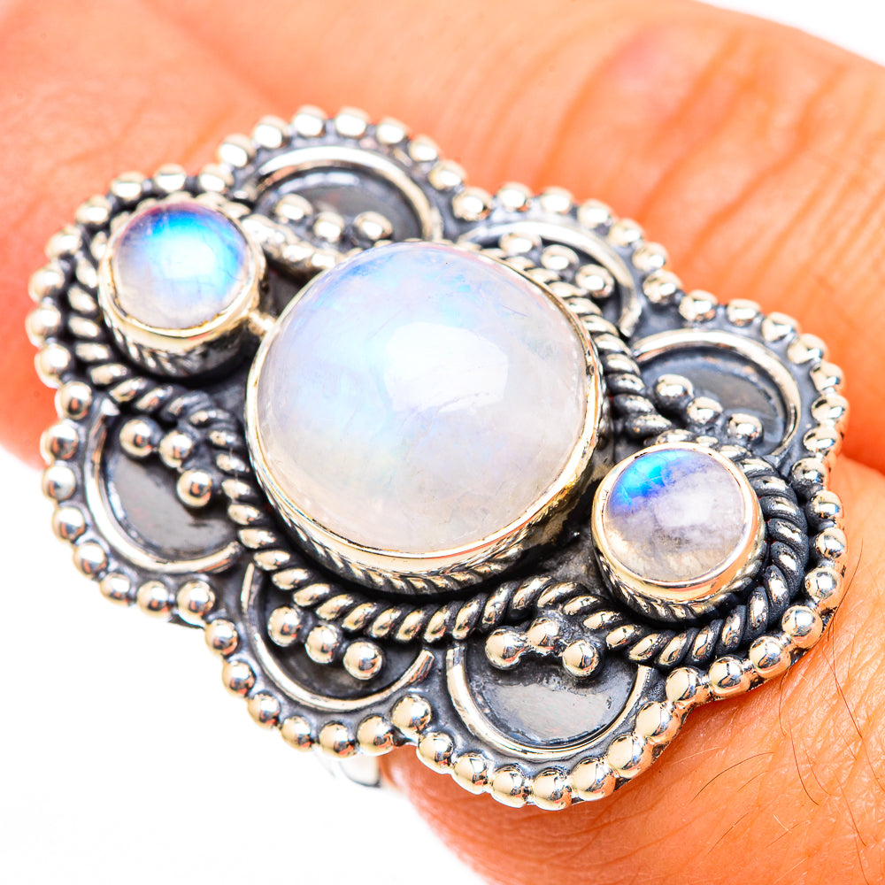 Rainbow Moonstone Rings handcrafted by Ana Silver Co - RING118496