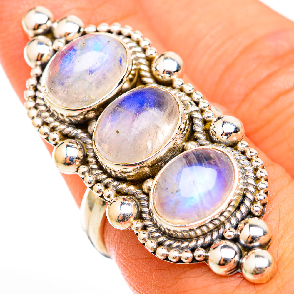 Rainbow Moonstone Rings handcrafted by Ana Silver Co - RING118530