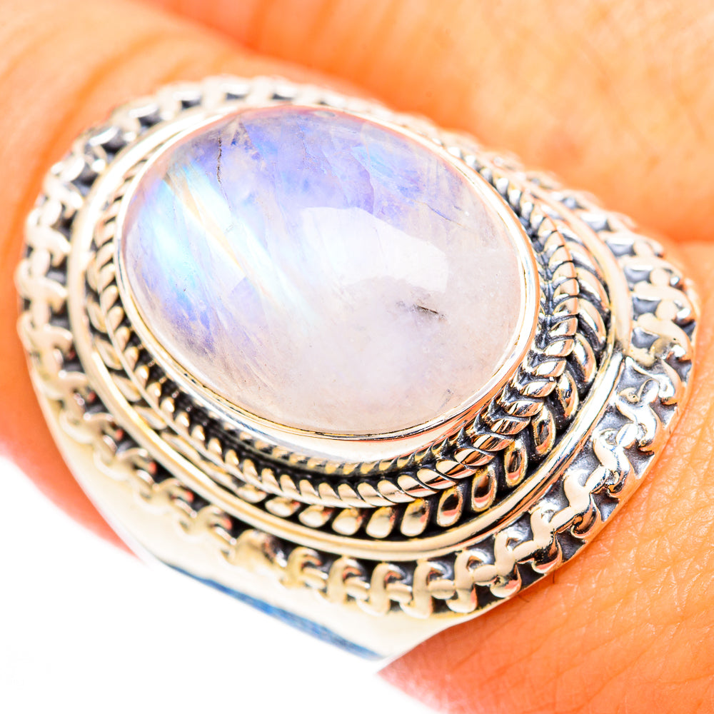 Rainbow Moonstone Rings handcrafted by Ana Silver Co - RING118531