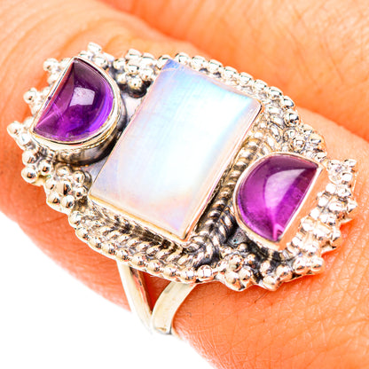 Rainbow Moonstone Rings handcrafted by Ana Silver Co - RING118552