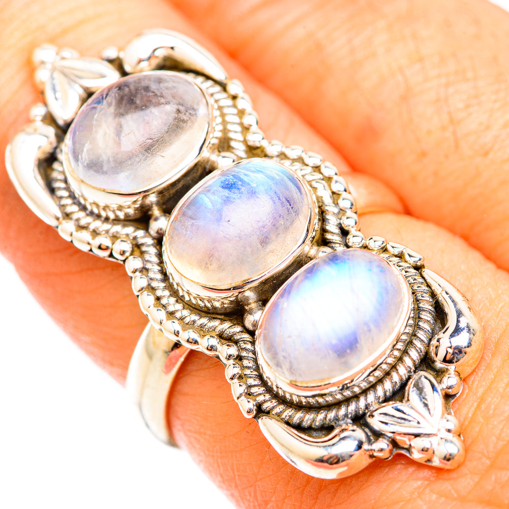 Rainbow Moonstone Rings handcrafted by Ana Silver Co - RING118554