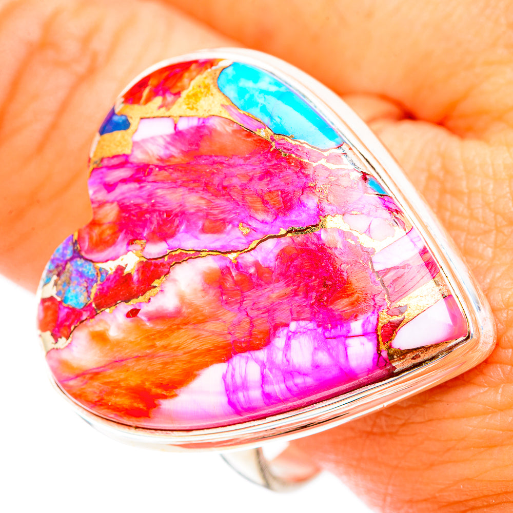 Kingman Pink Dahlia Turquoise Rings handcrafted by Ana Silver Co - RING118560