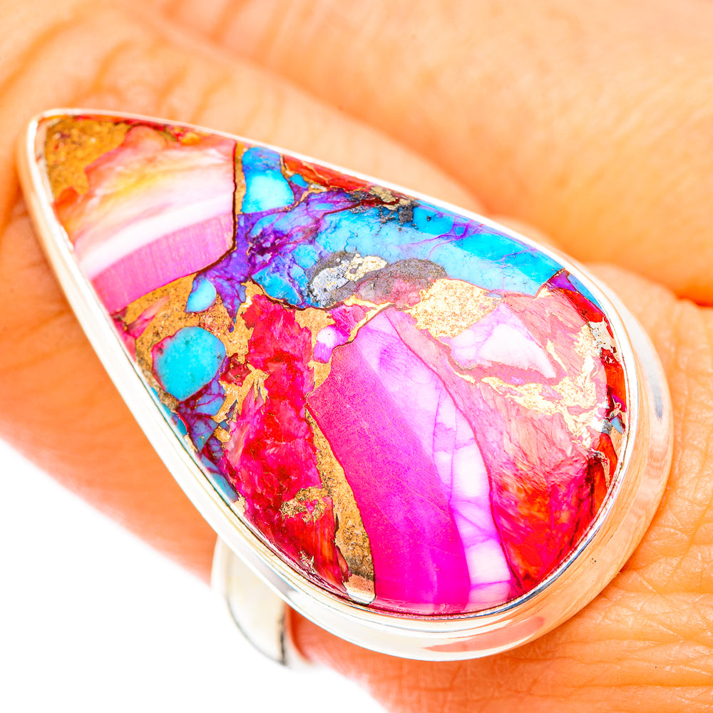 Kingman Pink Dahlia Turquoise Rings handcrafted by Ana Silver Co - RING118561