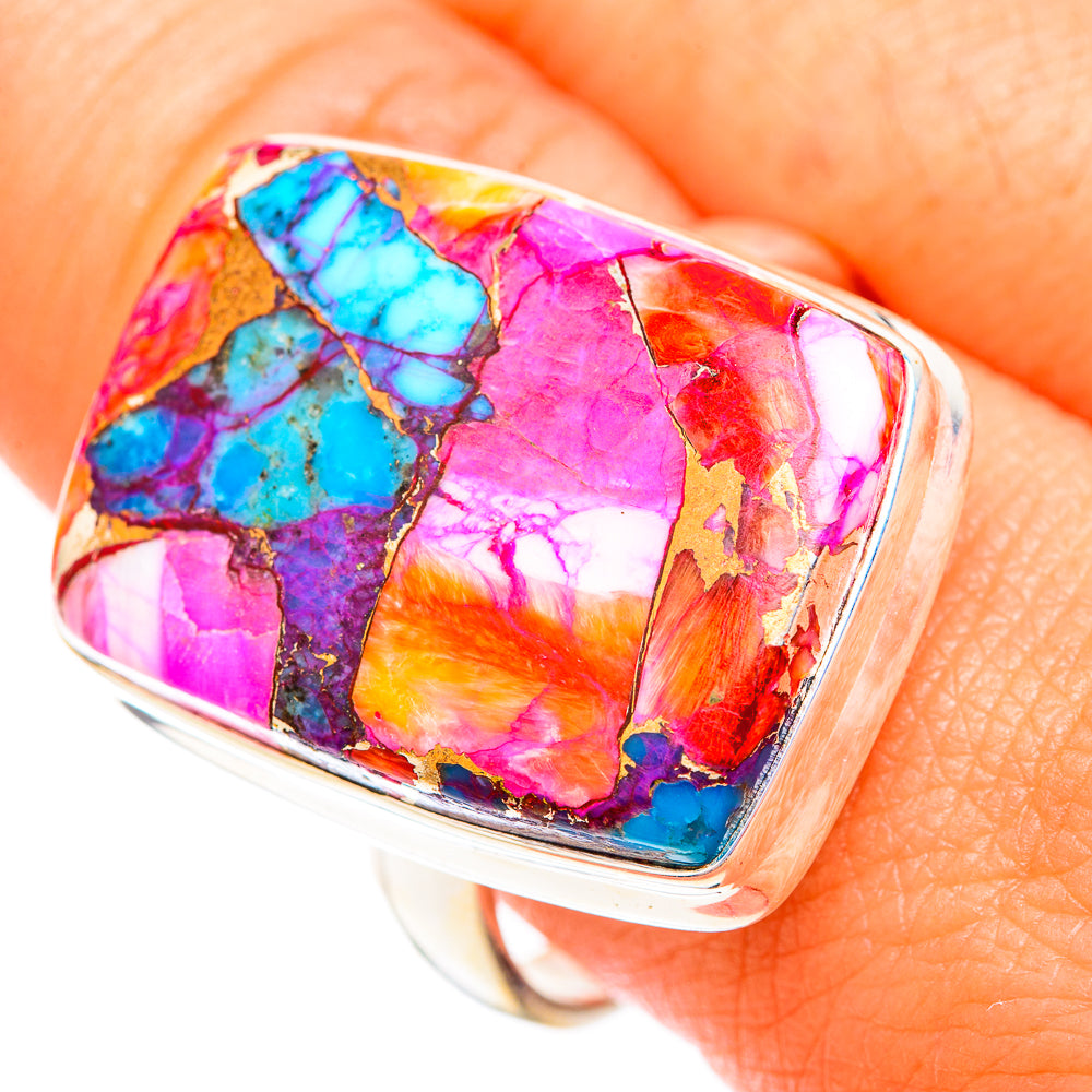 Kingman Pink Dahlia Turquoise Rings handcrafted by Ana Silver Co - RING118583