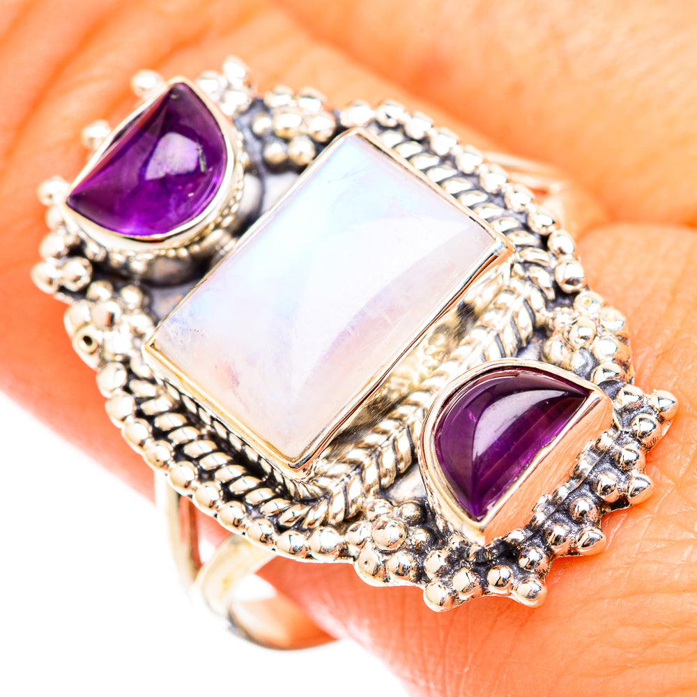 Rainbow Moonstone Rings handcrafted by Ana Silver Co - RING118596