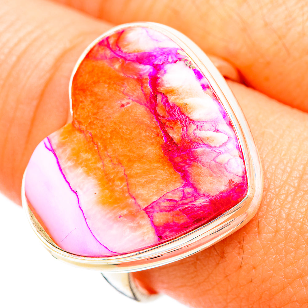 Kingman Pink Dahlia Turquoise Rings handcrafted by Ana Silver Co - RING118601