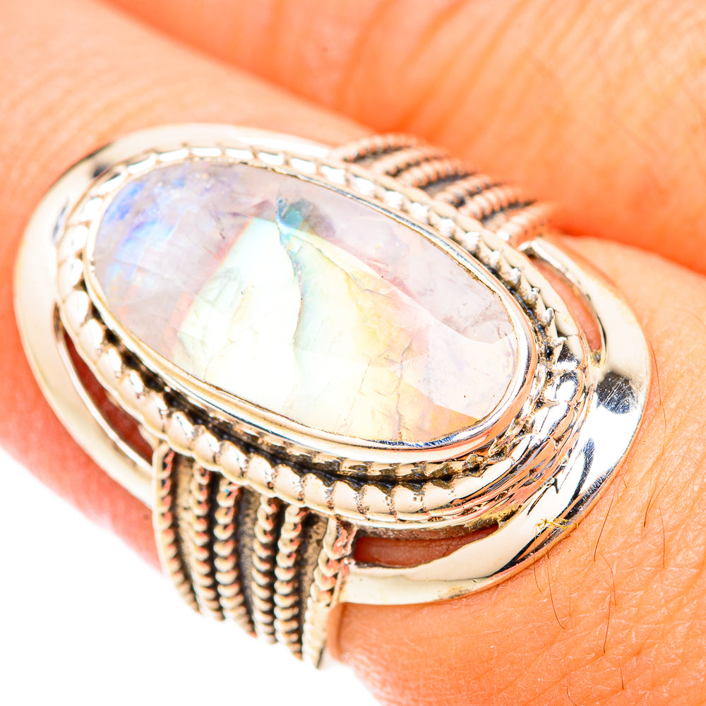 Rainbow Moonstone Rings handcrafted by Ana Silver Co - RING118623