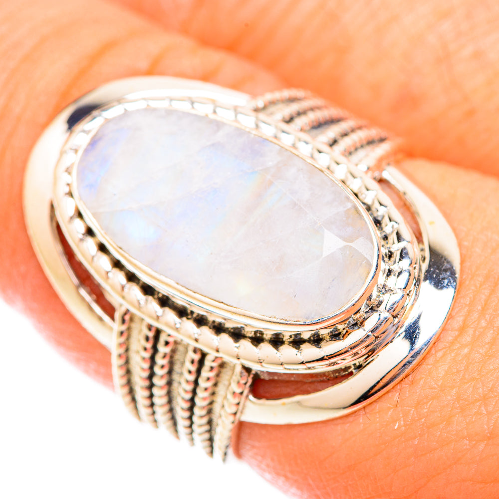Rainbow Moonstone Rings handcrafted by Ana Silver Co - RING118652