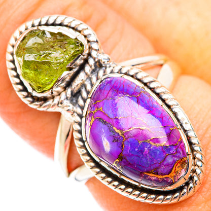 925 sterling silver ring with oval purple gemstone and round green stone accents